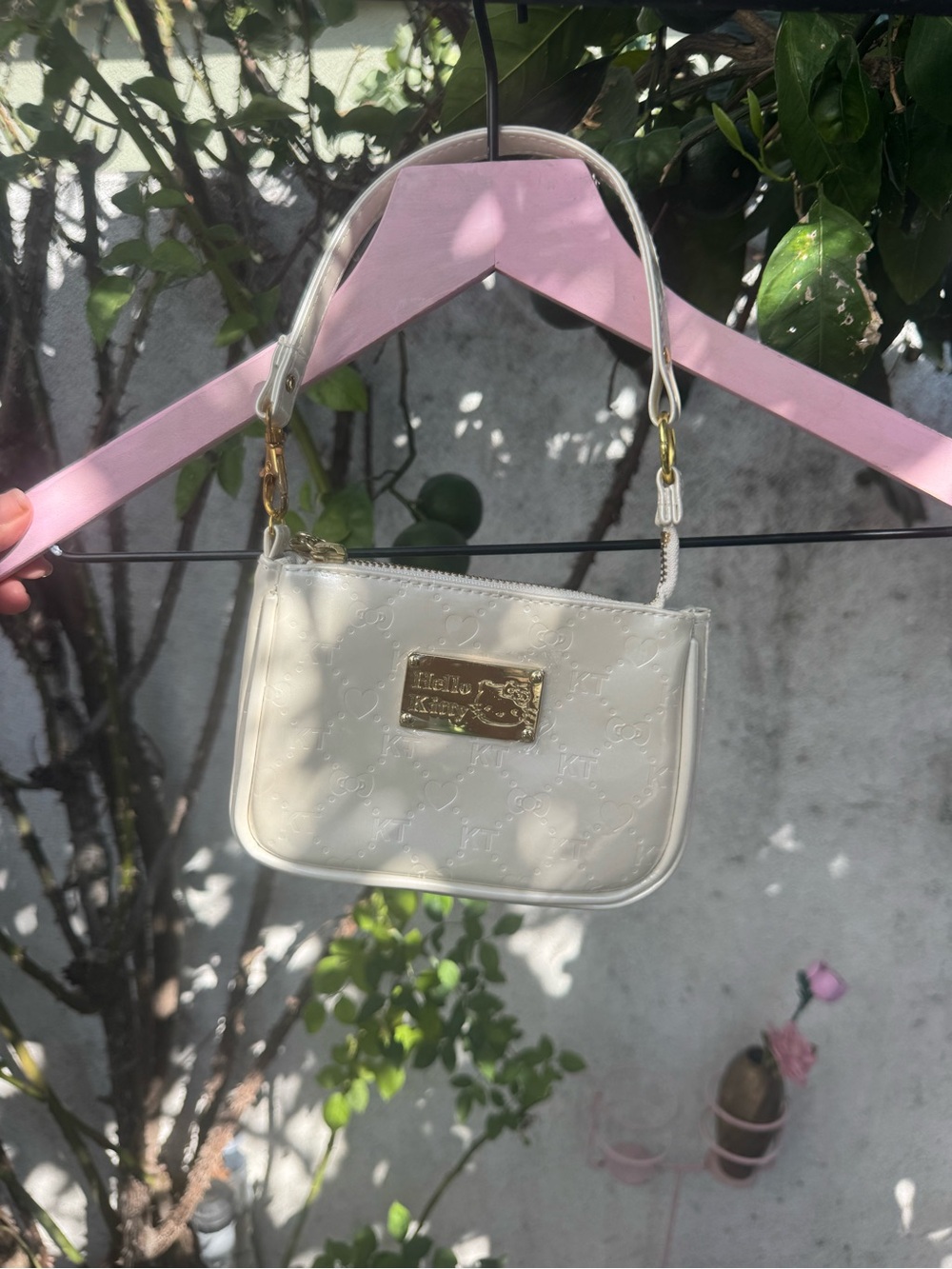 Hello Kitty Cream Mini Shoulder Bag with Gold Plaque